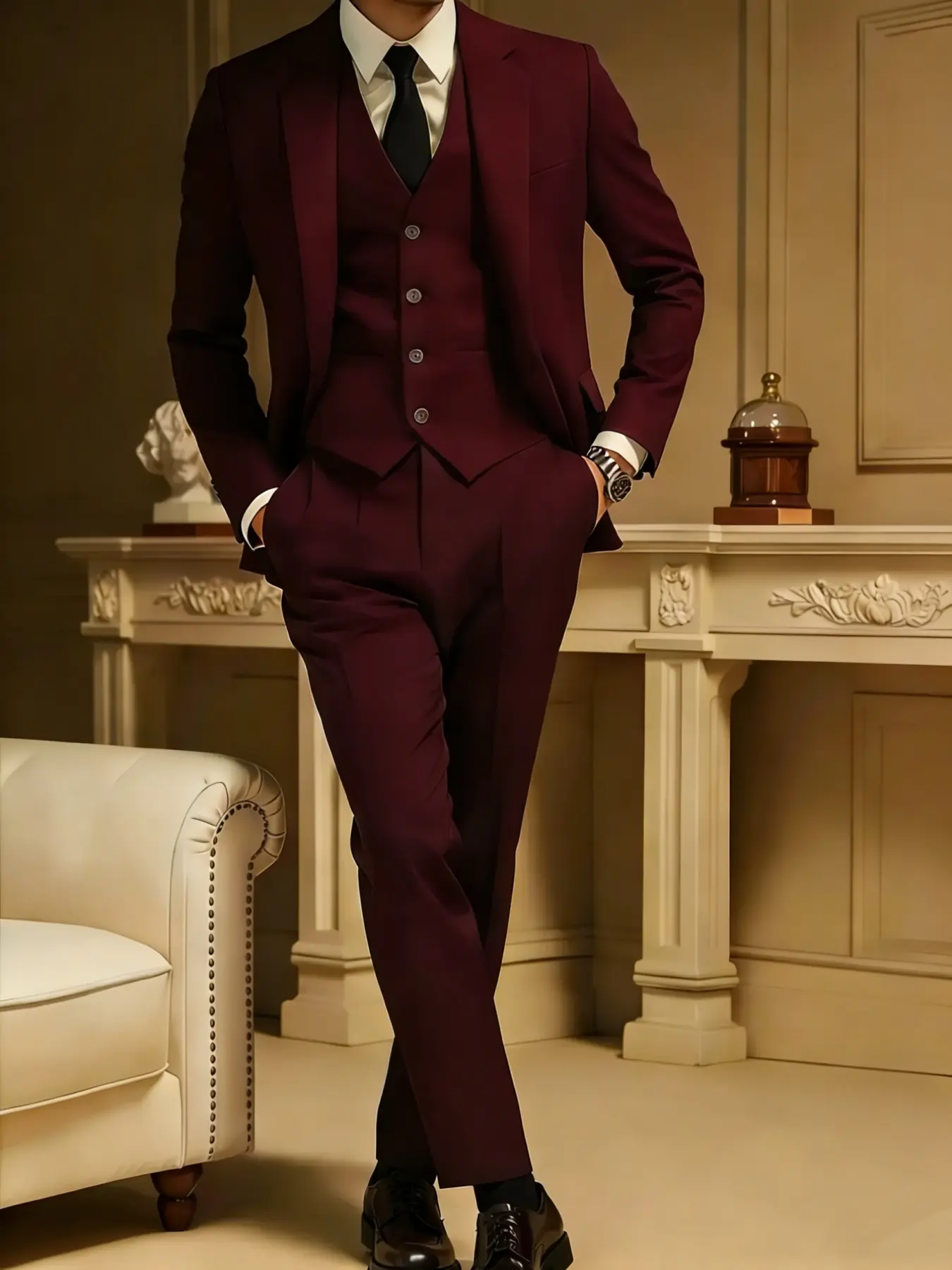 Men'S 3pcs Suit Set, Work Uniform, Holiday Gift, Business, Halloween, Large Suit, Suit Pants, Wedding Dress, Vest