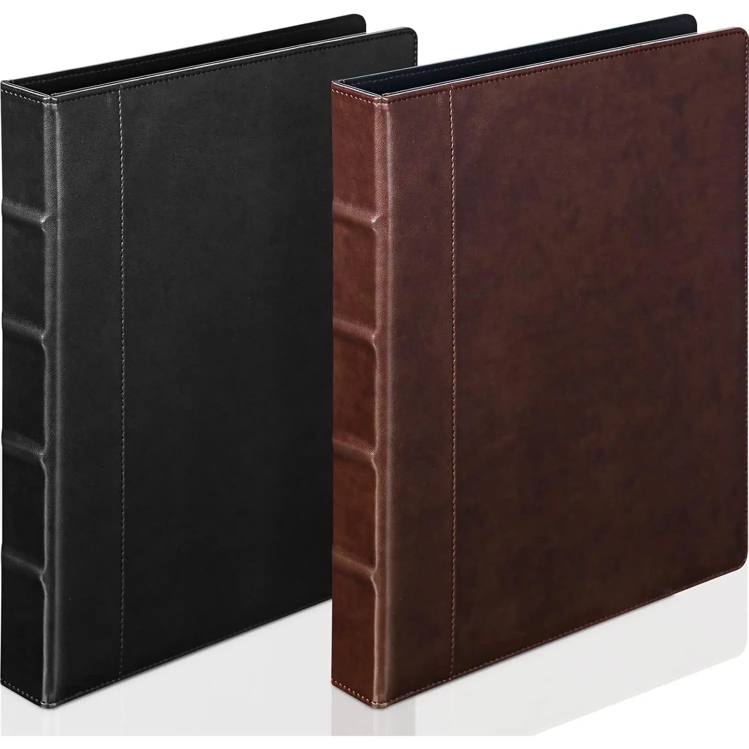 2 Pcs 3 Ring Binder Professional Leather Binder Organizer Vintage Hardback Letter Size 8.5 x 11 Documents Round Rings Holds 200 Sheets with 2 Inner Pockets, 1 Inch, Brown Black