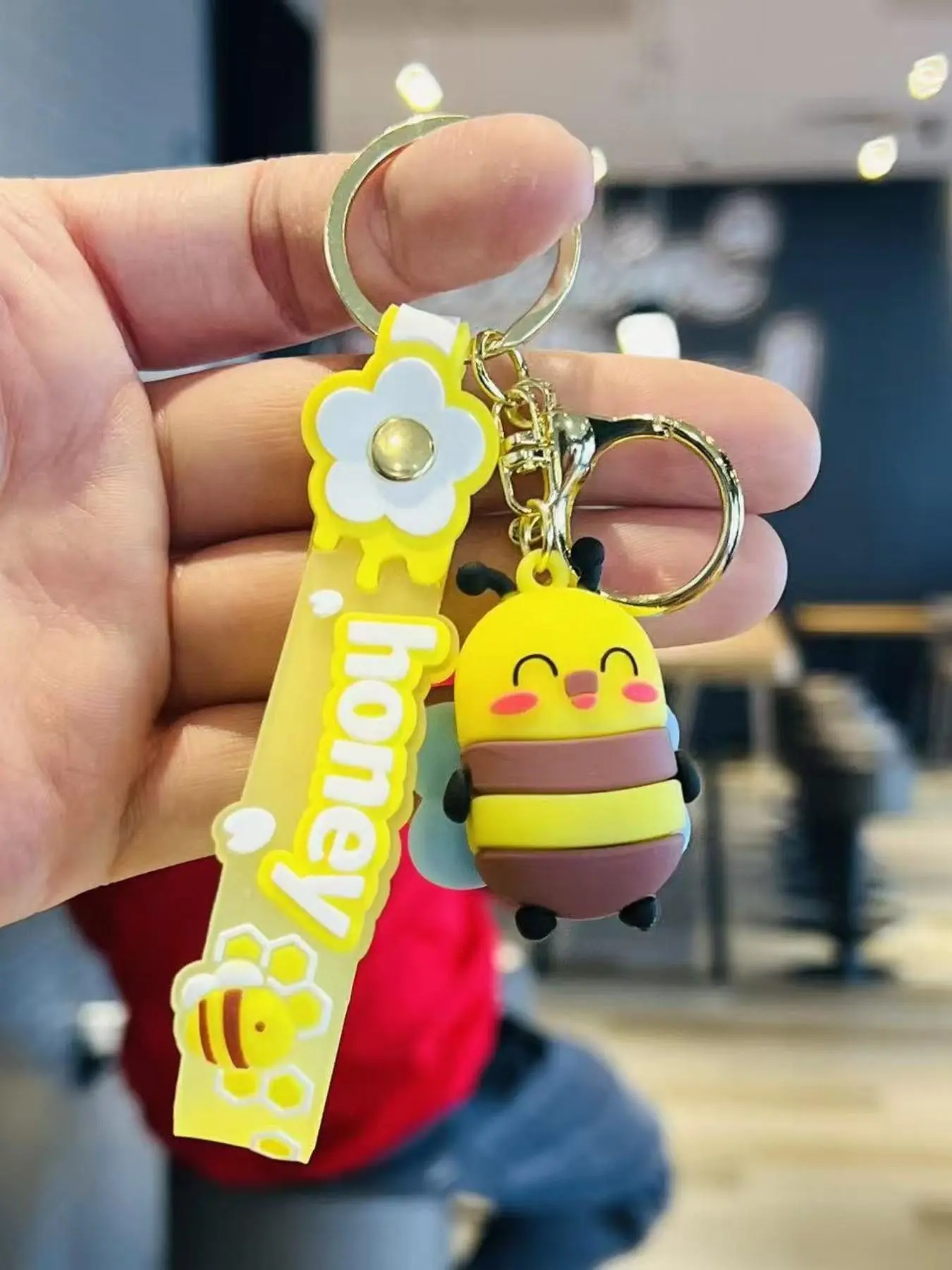 Cartoon Insect Keychain, 3D Soft Gel Bee Dragonfly Caterpillar Stress Relief Toy, Key Ring Bag Pendant Accessory