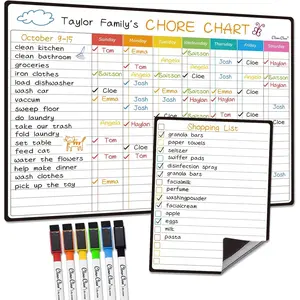 Magnetic Dry Erase Chore Chart 14.5"x11" for Kids Teens Adults, 6.5"x8.5" Fridge List Board, 6 Extra Fine Point Markers Included, Shipped Flat