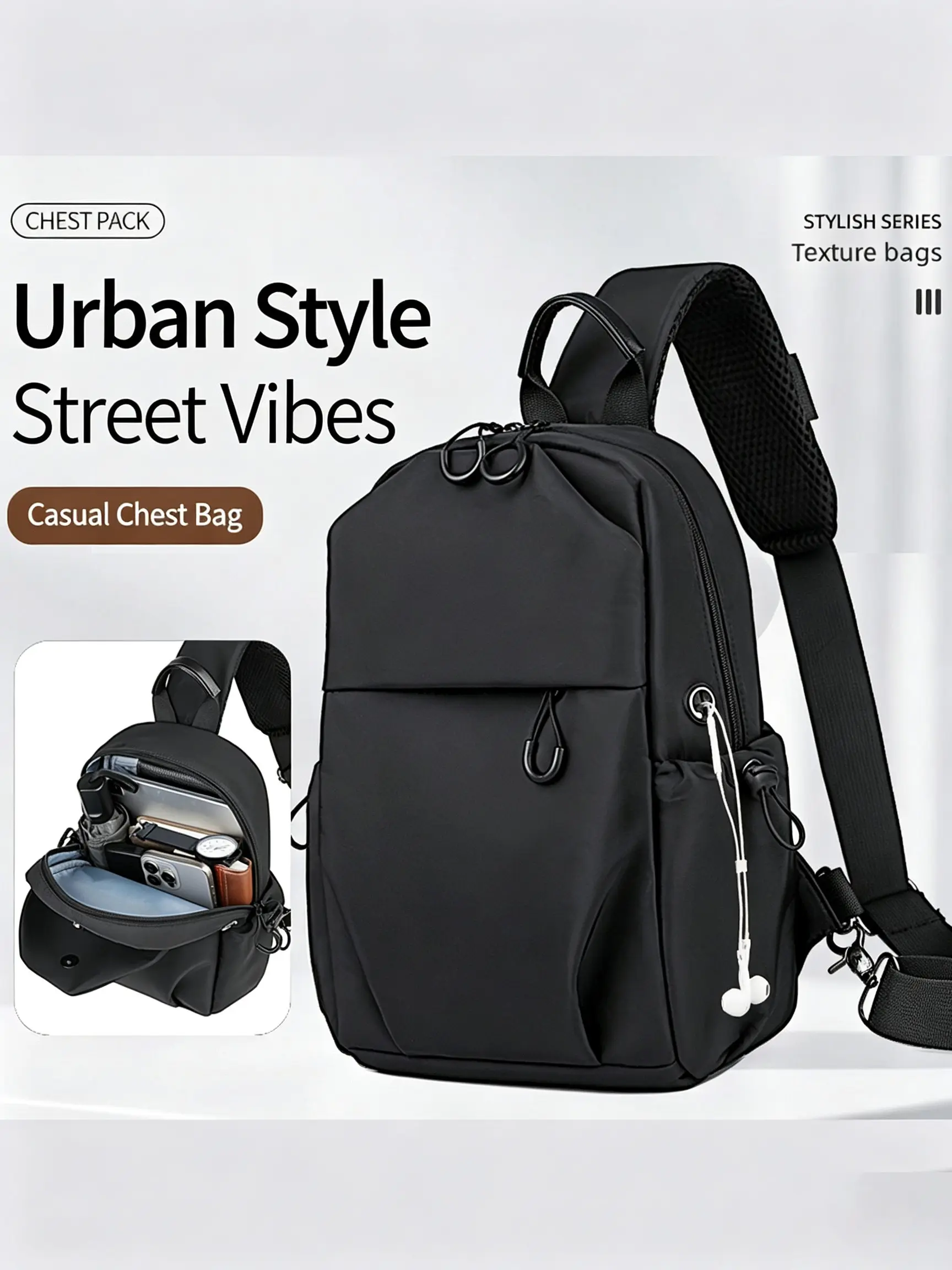 Multifunctional Men's Chest Bag, Waterproof Nylon Crossbody Backpack, Fits 11-Inch iPad, Lightweight Anti-Theft, Multiple Compartments, Unisex Travel Bag