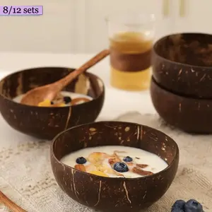 Handmade Coconut Shell Bowls Set for Smoothies Breakfast Fruit Oatmeal Snacks Eco-Friendly Reusable Kitchenware with Wooden Spoons summerwins,summerwins