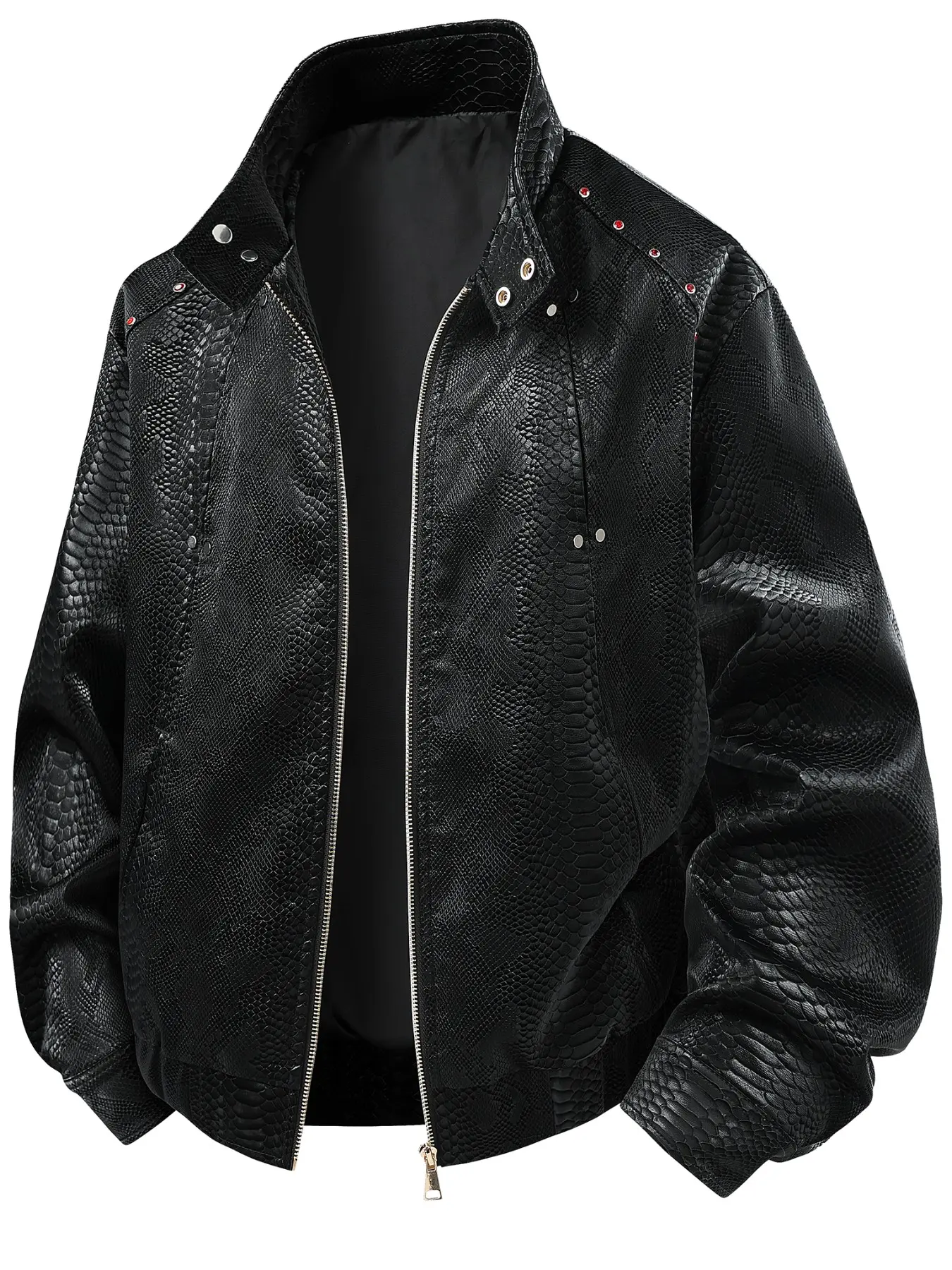 Men's Spring Autumn PU Jacket, Python Pattern Design, Trendy High-Quality Streetwear, Perfect for Daily and Outdoor Wear