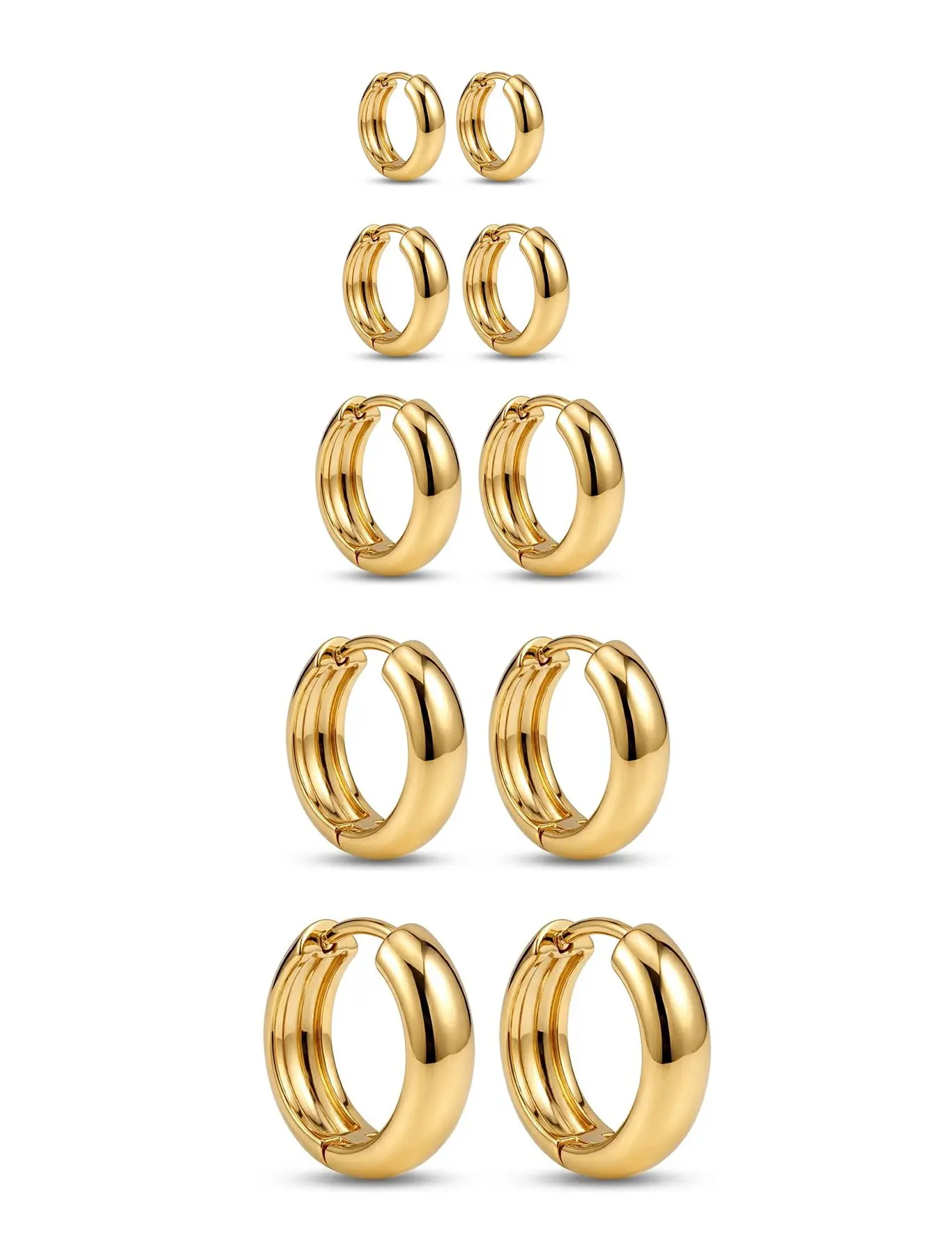 Jinxuan 14k Gold Plated Earrings for Women, Hypoallergenic Soft Ear Cuffs, Thick Huggie Earring Set, Fashionable Silver Color Jewelry