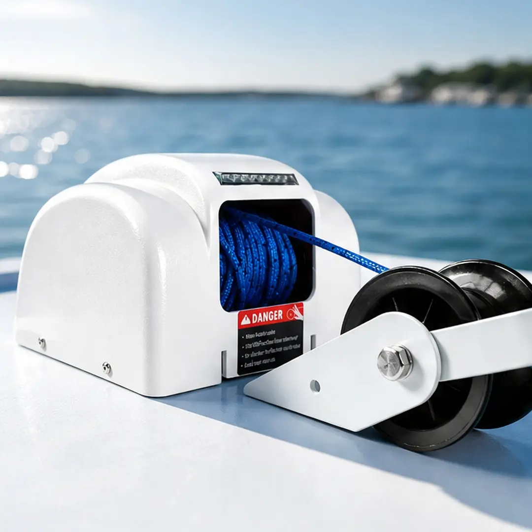 12V 45LBS ARCH Electric Anchor Winch Kit with Wireless Remote, 100ft Braided Nylon Rope, Chain, Bracket, Saltwater Marine Windlass, Automatic Reset Circuit Breaker, Free Fall, White Steel for Boats Up to 24ft