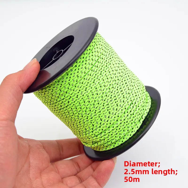 Outdoor camping tent reflective rope 2.5mm fixed pull rope, canopy ground nail windproof rope, storage rope 50m