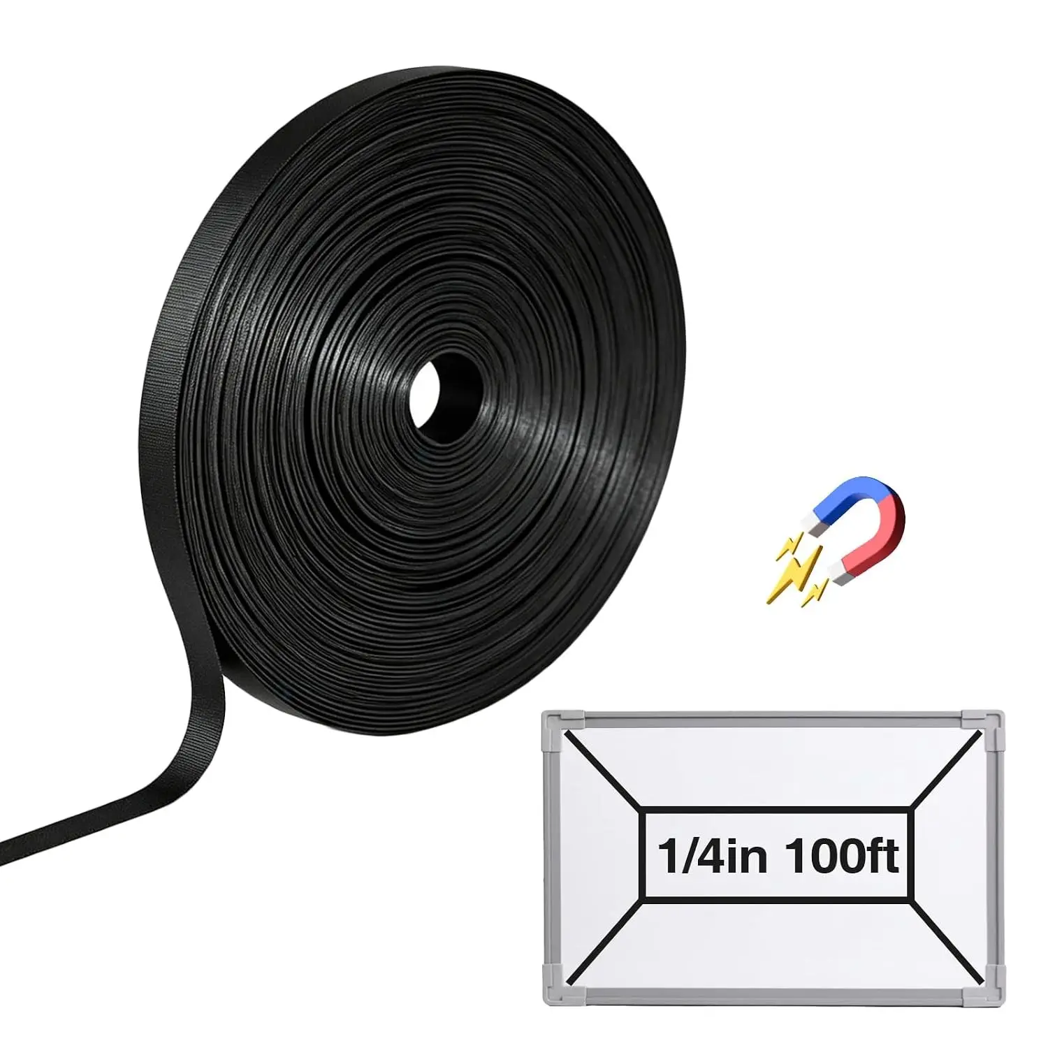 Black Magnetic Whiteboard Tape for Office,Width 1/4" x 100',Fine Line Gridding Strip Magnets