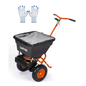 Heavy Duty Push Broadcast Spreader, 80/100lb Large Capacity – 12ft Spread Width, Adjustable Drop Rate, 10" All-Terrain Pneumatic Tires, Includes Rain Cover & Gloves – Ideal for Lawn, Garden, Turf, Fertilizer, Seed, Salt