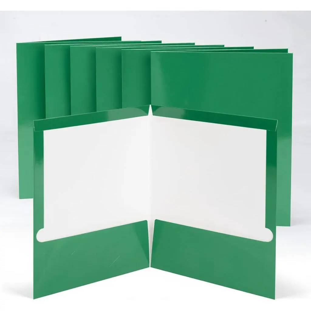 - 2 Pocket Paper Folders, 6 Pack, Green, Glossy Laminated | Letter Size, Heavy Duty Paper Folders with Pockets, File Folders with Pockets and Business Card Slots for School Office