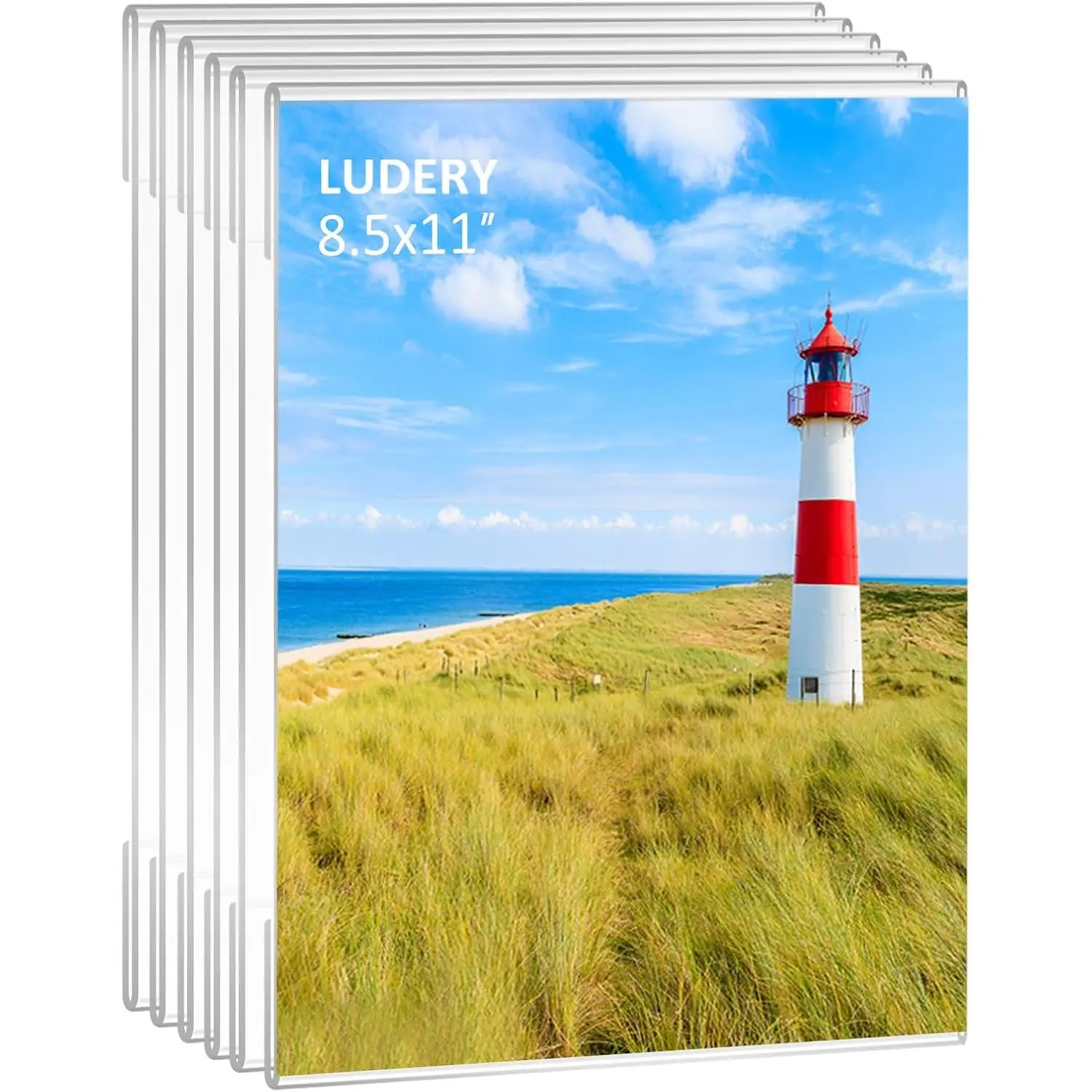 8.5x11 Acrylic Picture Frames,Set of 6 Clear Photo Frame for Wall,Clear Frameless picture Frames 8.5 x 11,Floating Hanging Picture Frames 8.5 x 11 for Home, School, Office