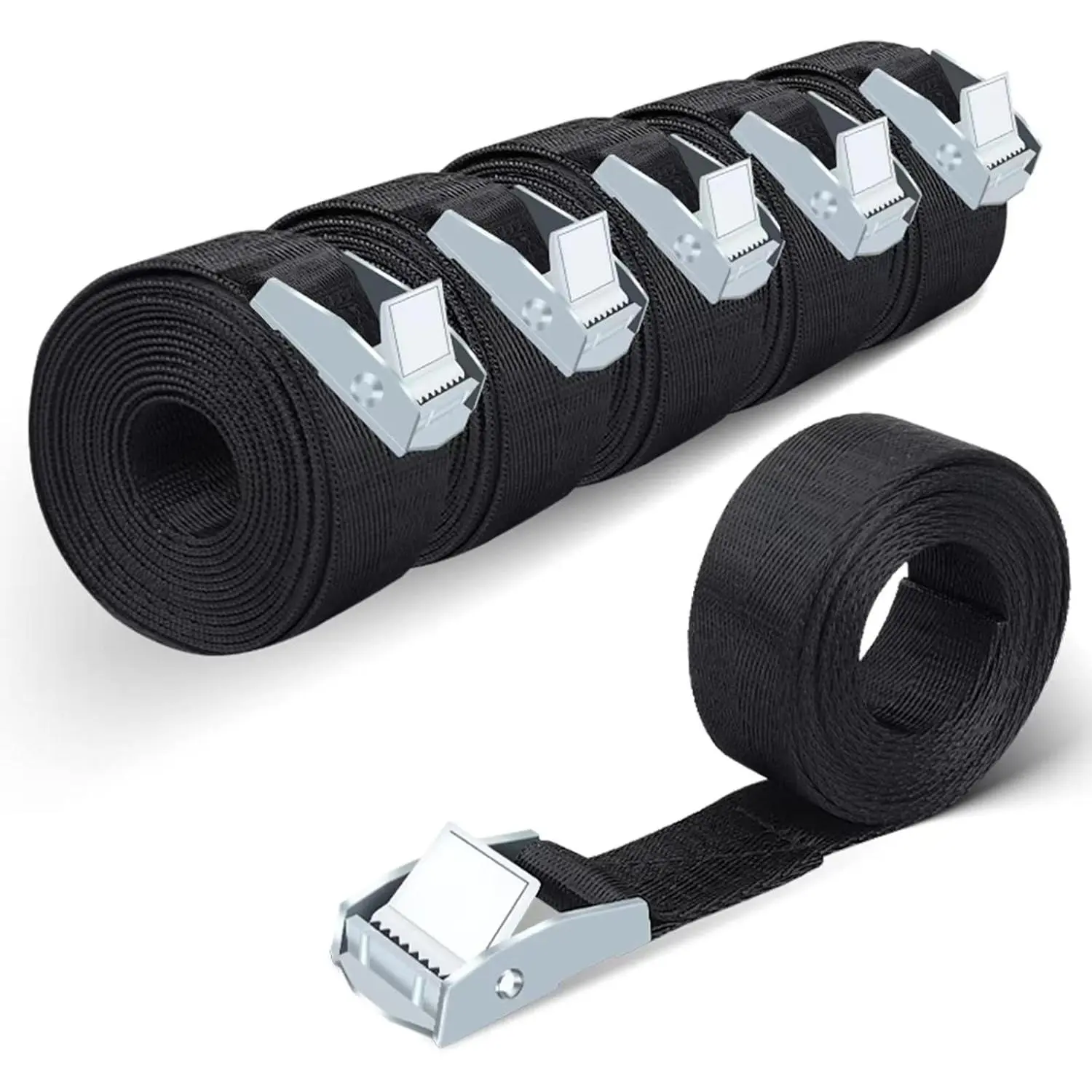 6 Pack Lashing Straps 6.5ft x 1" Straps Up to 1500lbs,Dust Lashing Strap Cam Straps for Motorcycle, Cargo, Trucks,Trailer,Luggage Black