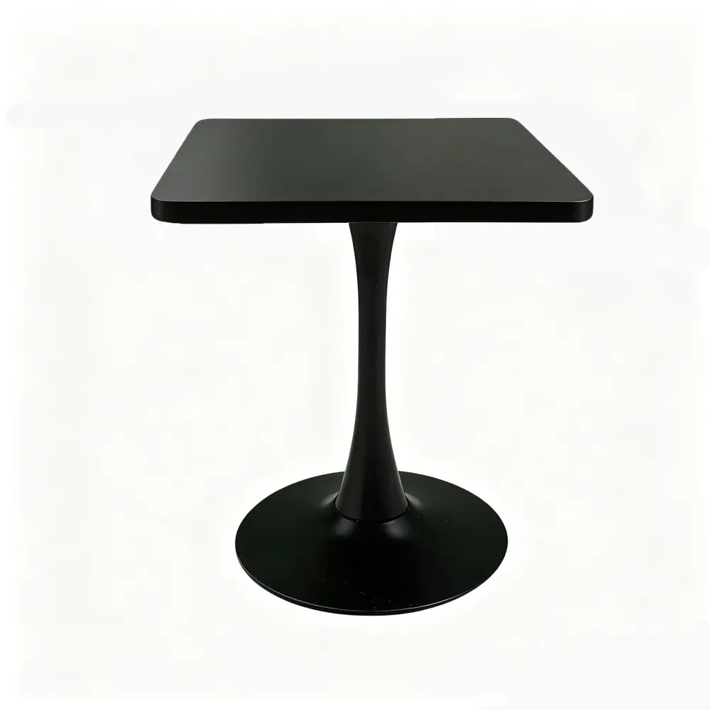 Mid-Century Modern Heavy-Duty Square Bistro Table, 23.6" Tulip Table with Thick Edges Steel Glass Tabletop & Metal Pedestal, for Small Kitchen, Living Room (Black Color)