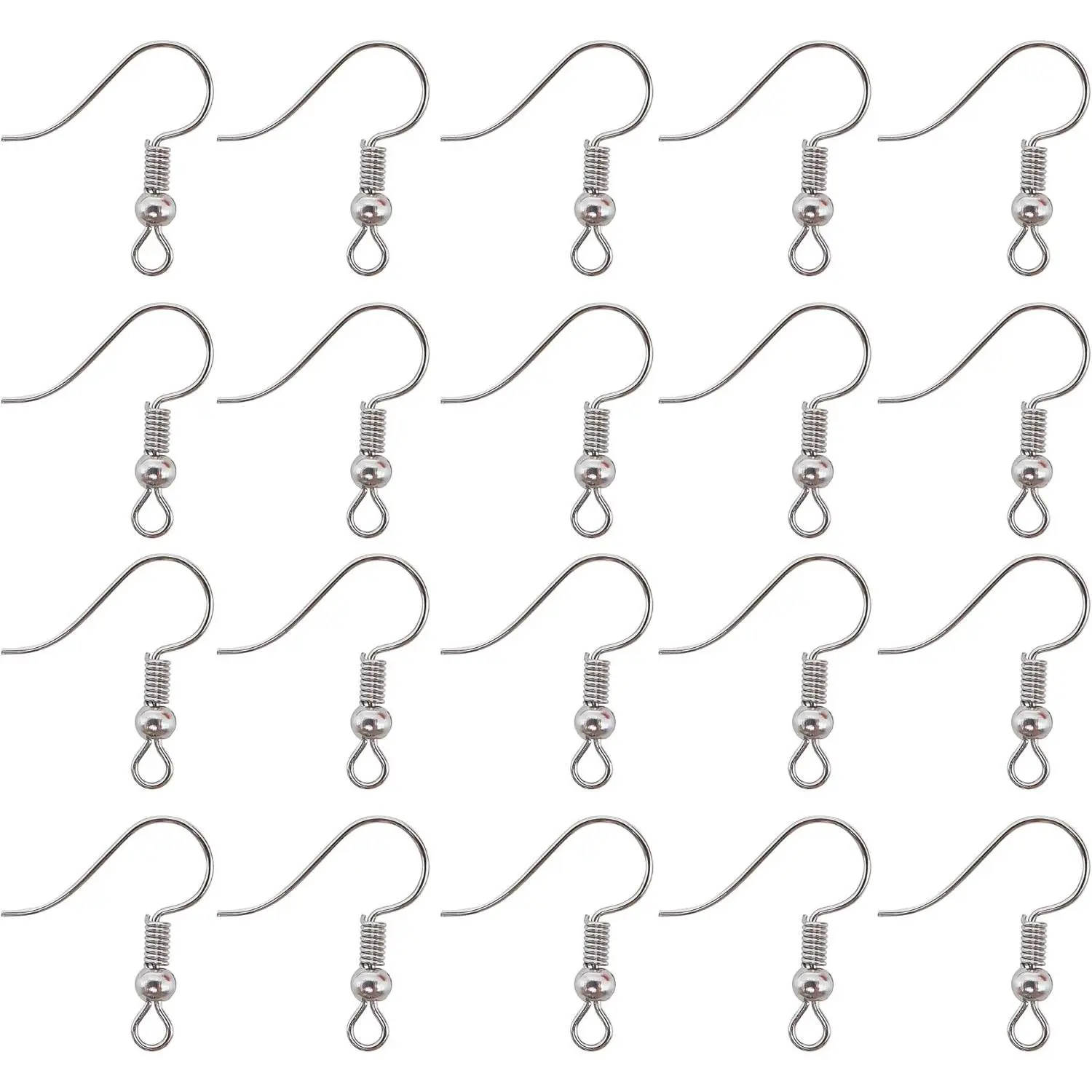 100 count Earring Hooks Hypo Allergenic  Ear Wires with Ball  Coil 18mm Nickel T Fish Hook Earrings Making Supplies  Findings