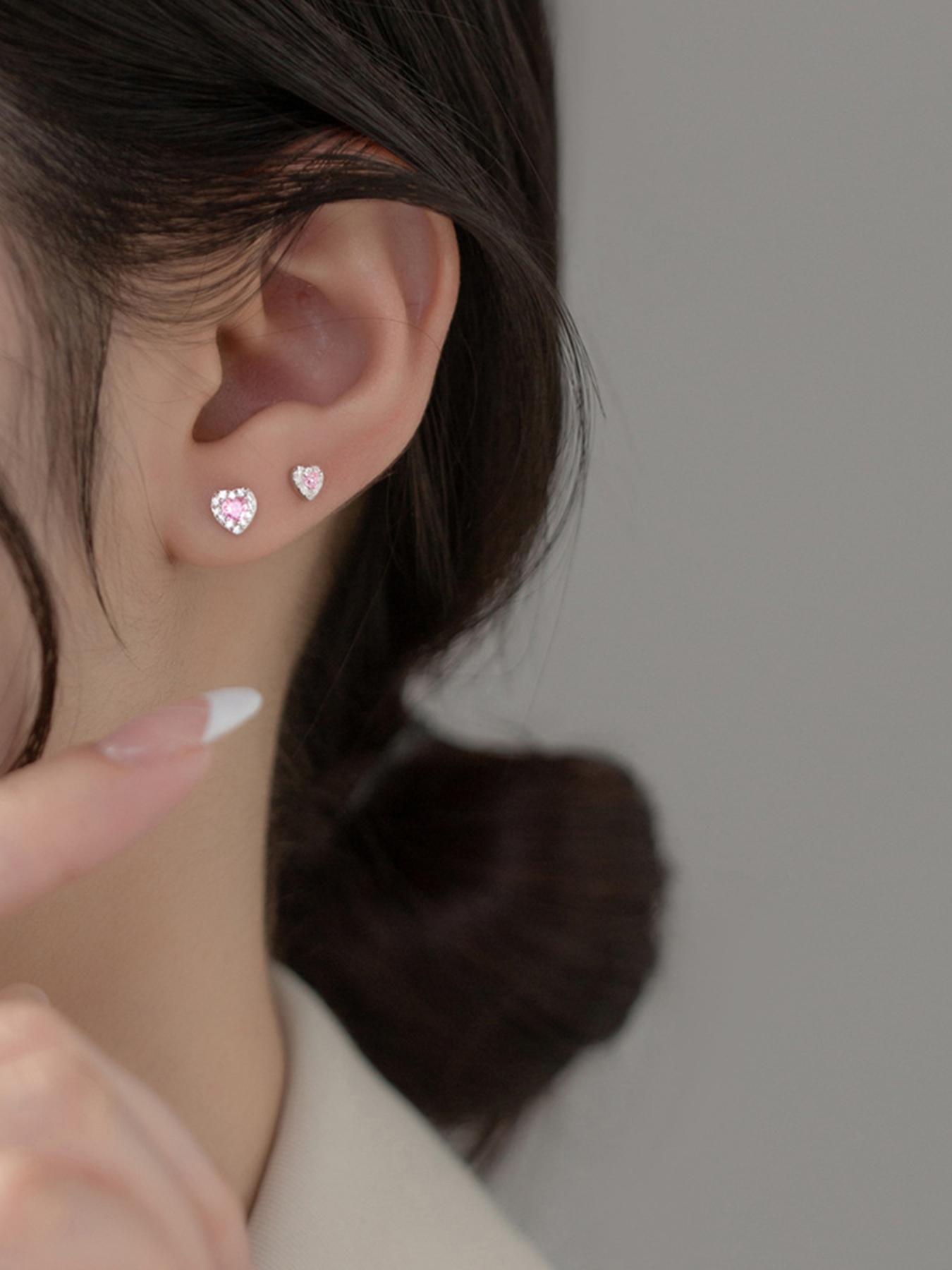 925 Sterling Silver Fashionable Heart Shaped Earrings, Elegant Jewelry for Women, Daily Clothing Decor, Trendy All-match Jewelry for Birthday Gift, Stud Earrings Jewelry