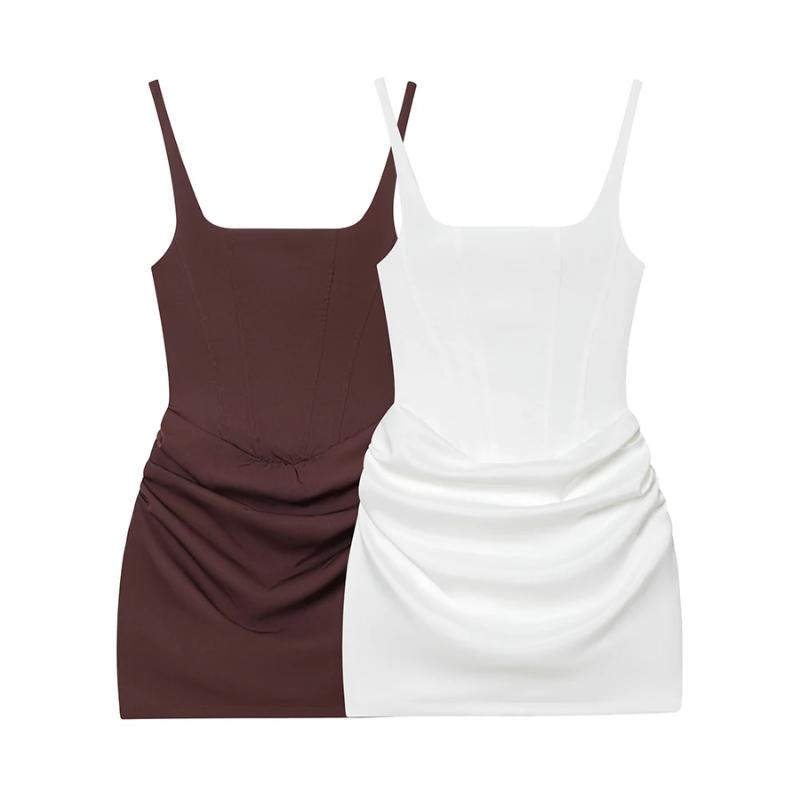 Aria Muse French Style Women Ruched Short Dress Fashion Summer Party Evening Gown Spaghetti Strap Bodycon Sexy Bandage Corset Mini Dress