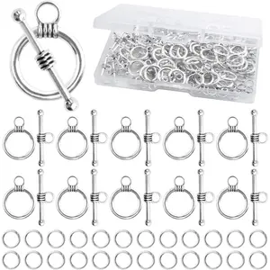 50 Sets Toggle  Clasp Sets Metal Toggle Clasps Connectors Bar and Round Ring Clasps with 100 count Open Jump Rings and a Box for DIY  Making