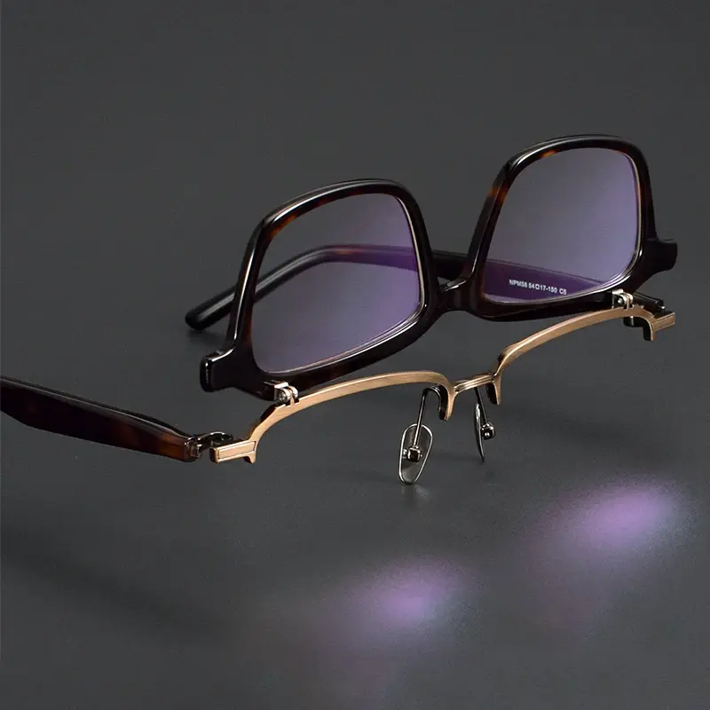 Japanese Style Acetate Square Eyeglasses Frames for Men, Premium Business Flip-Cover Eyewear, Durable Retro Browline Glasses NPM-58