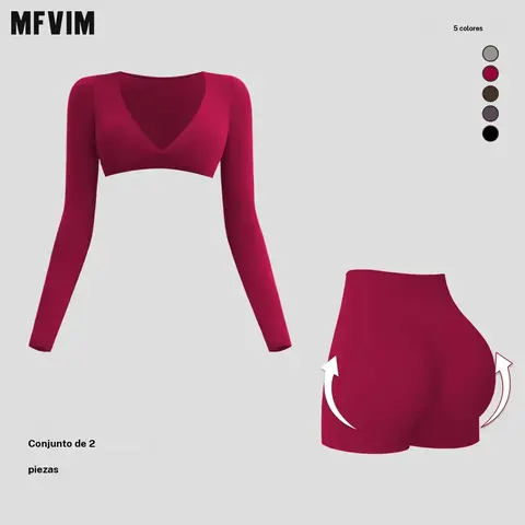 MFVIM Women’s European & American Style 2 Piece Gym Workout Apparel - Halter Neck Brushed Fabric Long-Sleeve Matching Set, Smooth Feel, Stylish Back Design, Ideal for Yoga, Travel Essentials, 2 Piece Sets