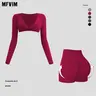 MFVIM Women’s European & American Style 2 Piece Gym Workout Apparel - Halter Neck Brushed Fabric Long-Sleeve Matching Set, Smooth Feel, Stylish Back Design, Ideal for Yoga, Travel Essentials, 2 Piece Sets