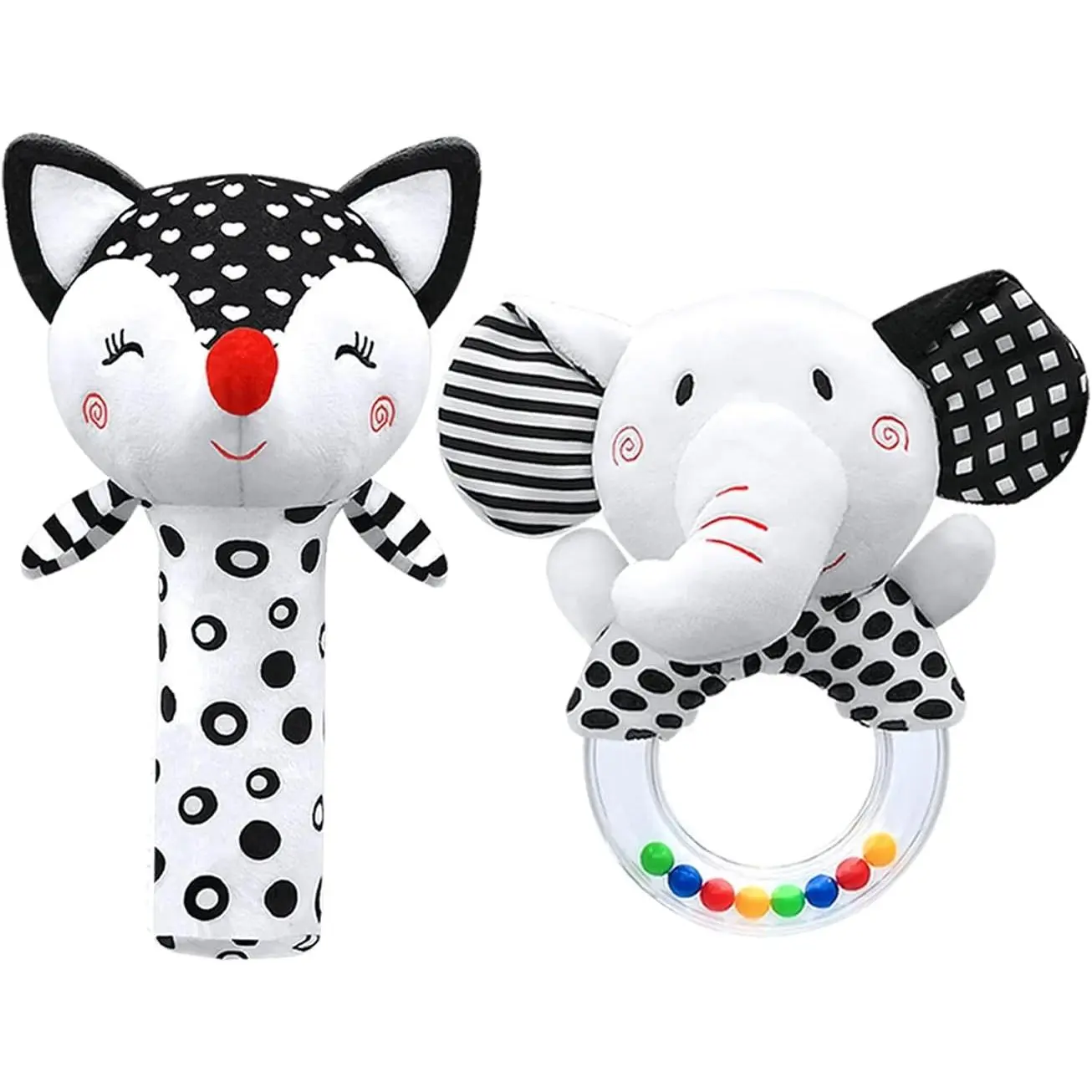 Black and White High Contrast Plush Baby Rattles for Newborn Infants 0-6 Months - Soft Stuffed Sensory Toys for 0 3 6 9 12 Months Girls Boys(Gift)