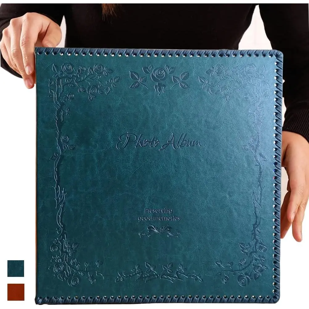 Self Adhesive Photo Album, 80 Pages Huge Magnetic Self-Stick Picture Album with Vintage Leather Cover, DIY Album Holds 3X5 4X6 5X7 6X8 8X10 10X12 Photos Darkgreen