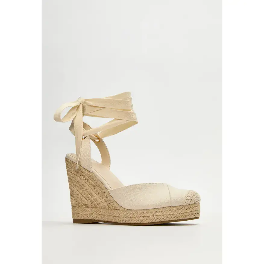 JUST FAB Women's Espadrille Wedge Sandals 4.25" Wedge Heels with Platform, Closed Cap Toe, Adjustable Ribbon Ankle Tie Summer Sandals Breathable Lightweight