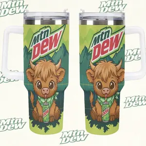 Mtn Dew Highland Cow Tumbler - 40oz Travel Mug - Cute Baby Cow Graphics, Mountain Landscape Design, Dew the Moo Adorable Highland Cow Mtn Dew Aesthetic 40oz Travel Cup, mother's day Perfect Gift for Soda Lovers & Farm Animal Fans, summervibes, dealsforyou