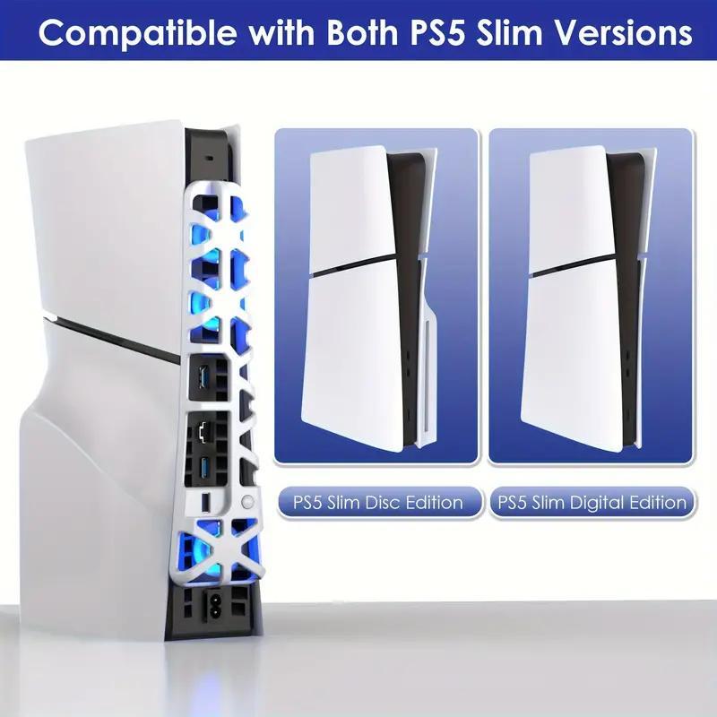 USB Cooling Stand for PS5 Slim, USB Powered Cooling Stand with LED Light, Quiet Cooling Fan, Console Accessories for PS5 Slim