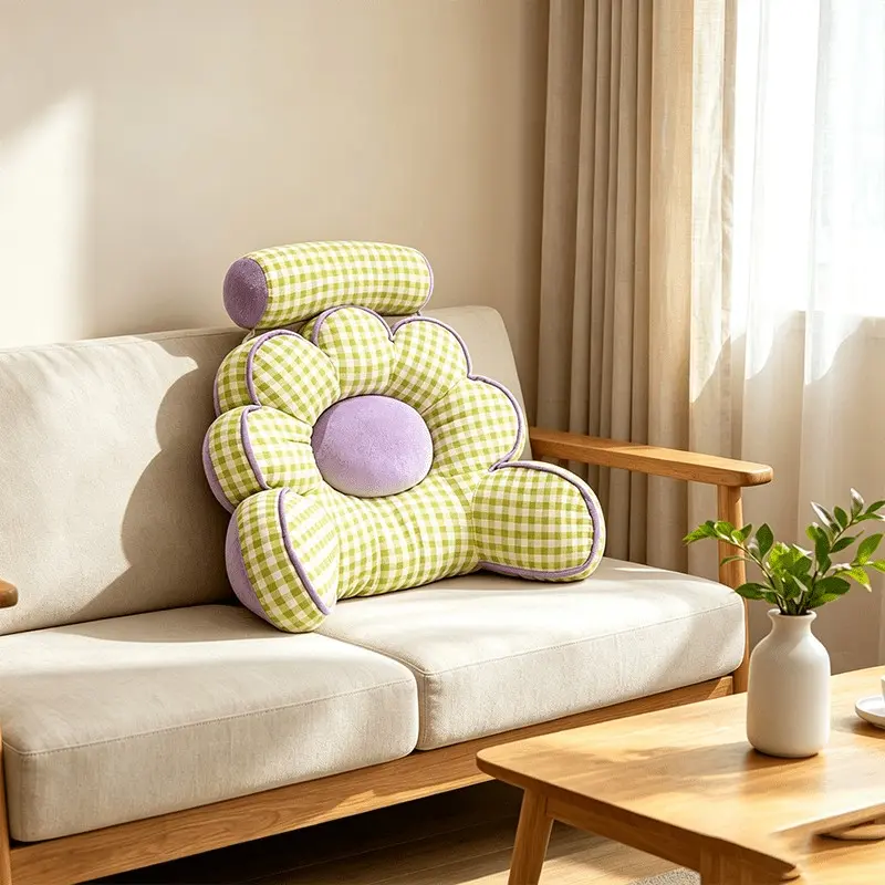 Sunflower Reading Cushion, Large Lumbar Support for Bedside, Sofa, Or Office, Green, Cute Style