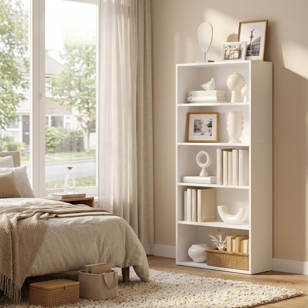 5-Tier Open Bookshelf, Adjustable Storage Shelves Floor Standing Bookcase, 9.4"D X 23.6"W X 52.7"H, Space-Saving Organizer for Home, Office, Living Room, Bedroom, Home Decor