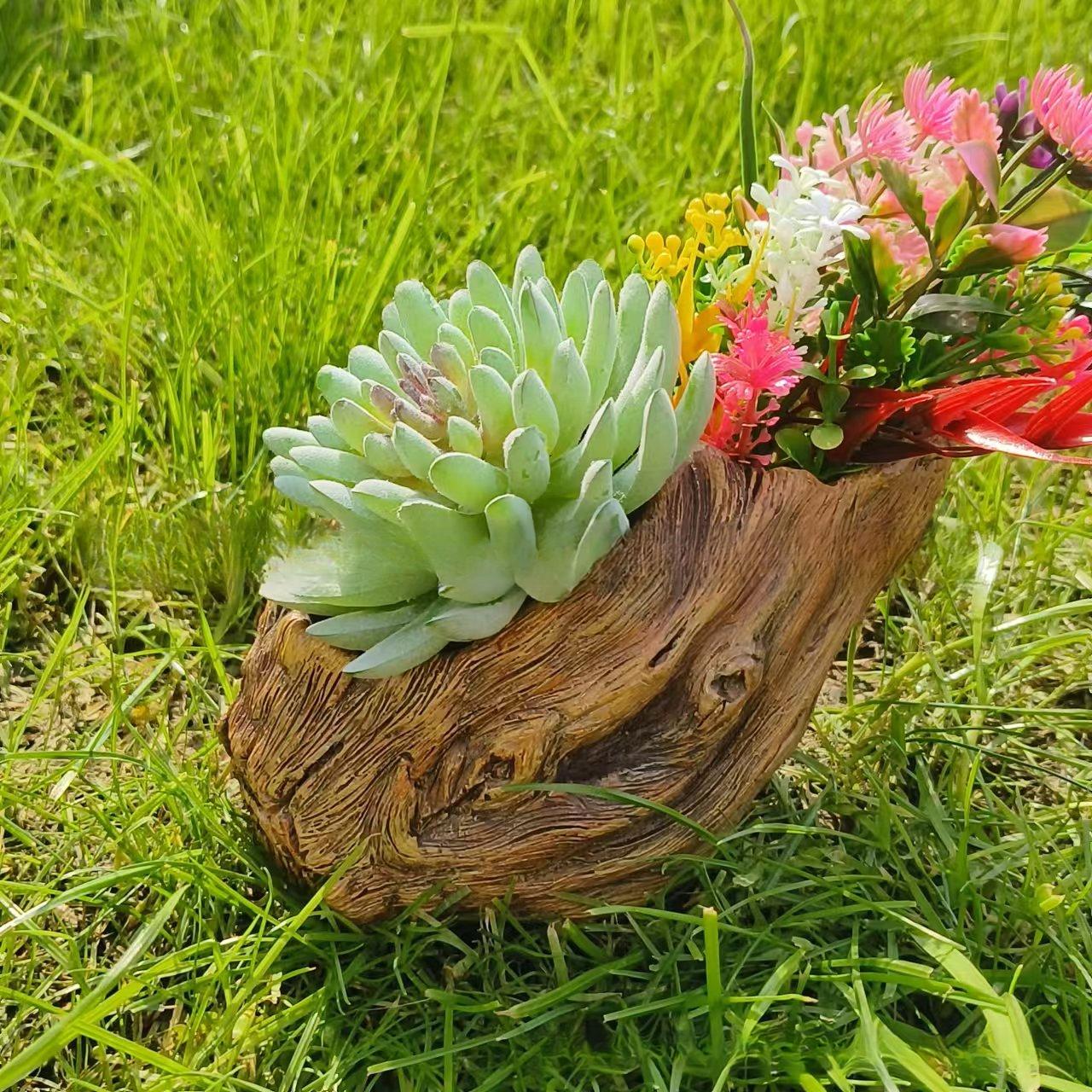 Resin succulent flowerpot garden decoration ornament, creative imitation tree stump succulent ecological gardening