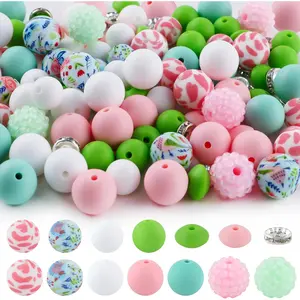 118 count   White Green  Rhinestone Spacer Print  Beads for  Making and Necklace Bracelet, Bulk 12mm 15mm  Beads for Pens Crafts