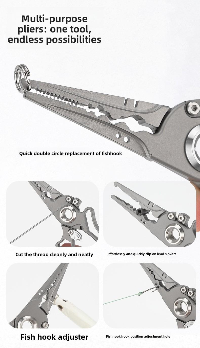 New stainless steel multi-functional fishing pliers for cutting PE line, opening loops, controlling fish, tying hooks, and removing hooks