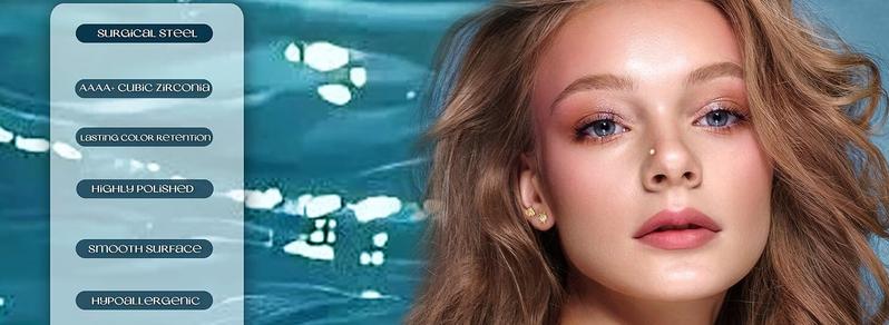 Trendy Push in Stud Earrings, 20G 18G Flat Back Earrings,Hypoallergenic Threadless Stud Multi-Pack, 14K Gold Plated 316L Surgical Steel Earring Sets, Push-in Cartilage Helix Tragus Nose Piercing Jewelry for Women