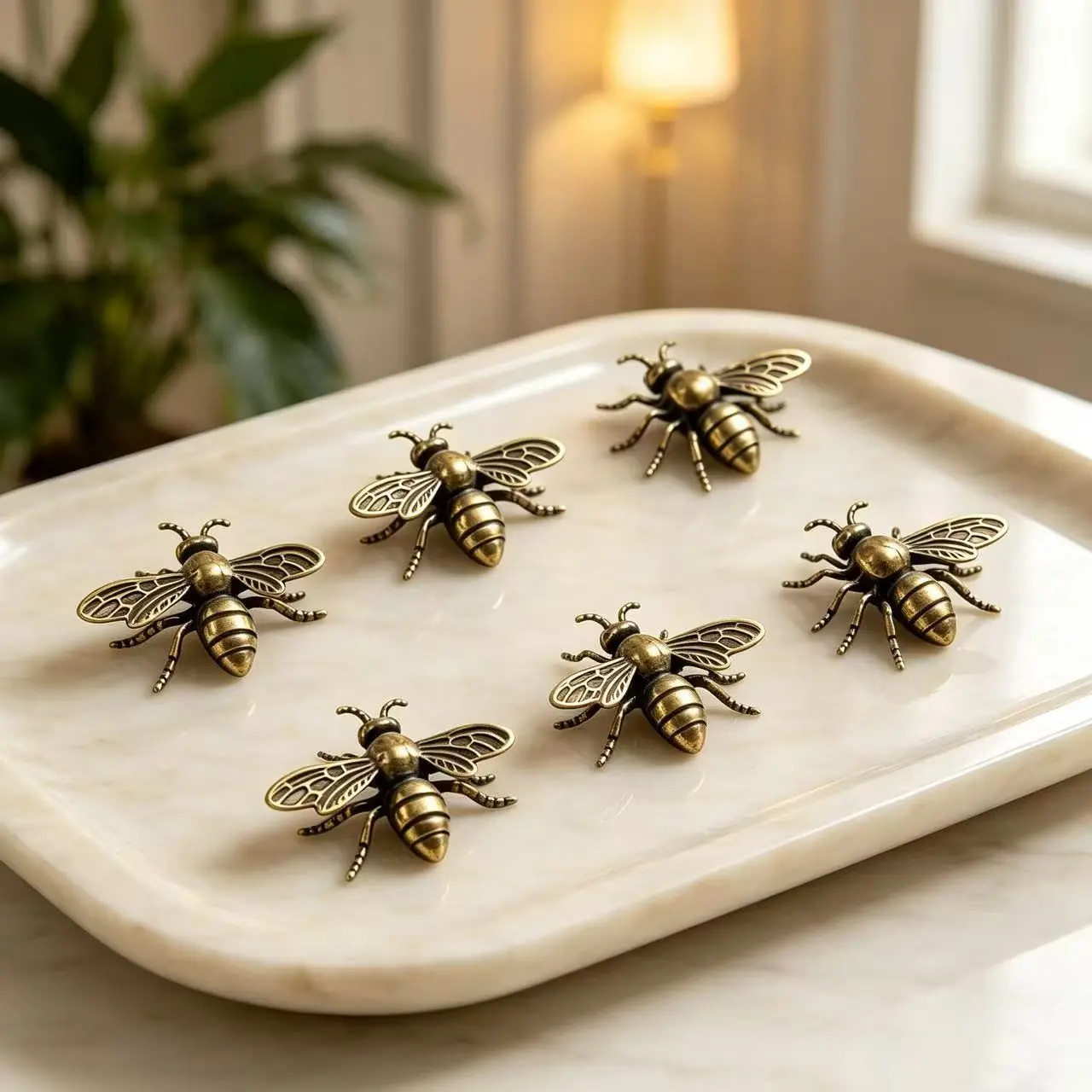 6 Handmade Mini Bee Brass Decorative Ornaments, Vintage Style Office Desk Accessories, Gift Craft Items, Brass Collectible Figurines
