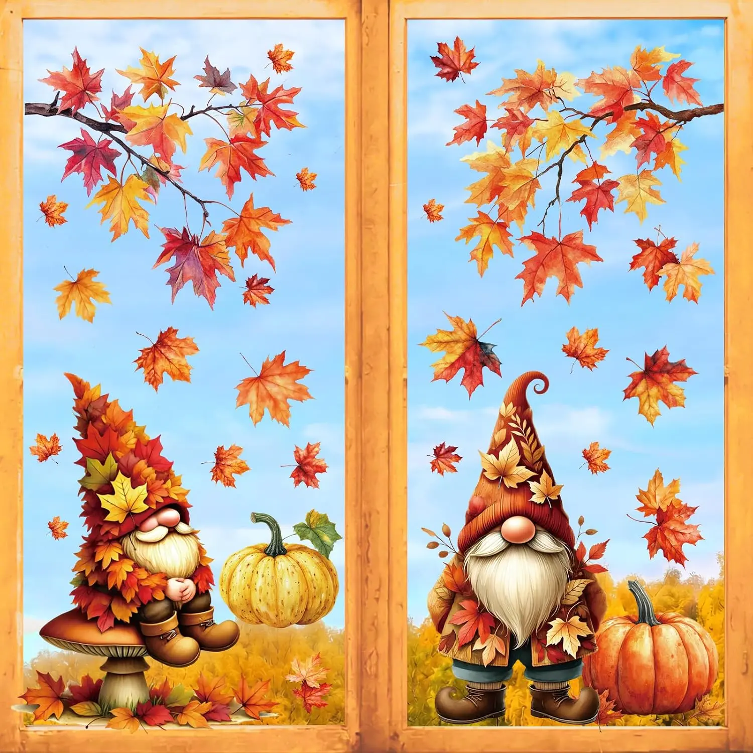 Fall Window Clings Decor,  Pumpkins Autumn Thanksgiving Decorations | 9 Sheets Window Stickers for Glass Windows, Maple Leaf  for  Office School Classroom, Indoor Party Holiday Supplies