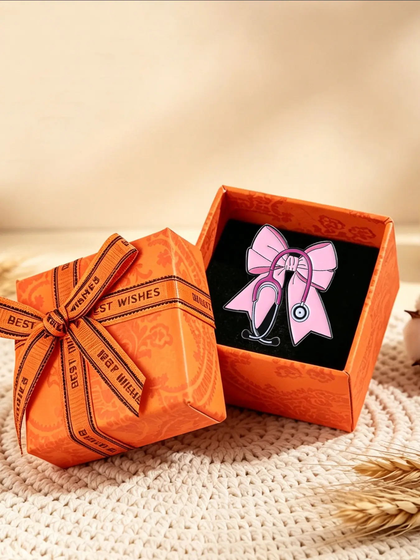 Sweet Cool Bow Stethoscope Enamel Badge, Medical Worker Lapel Pin, Gift Box Brooch, Nurse Graduation Gift Idea