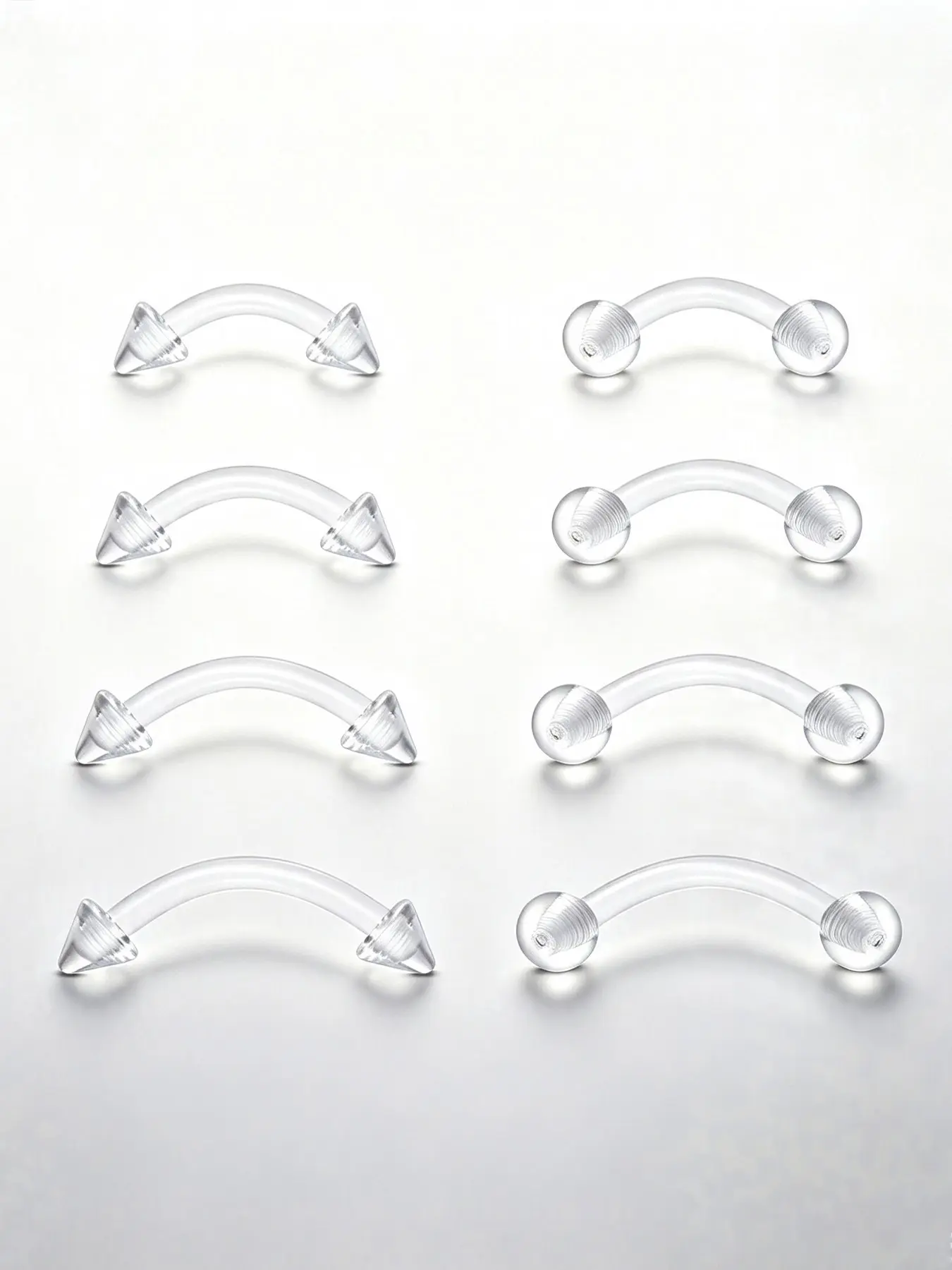 8PCS Clear Bioflex Curved Barbell Eyebrow Rings Set, Recyclable Biodegradable Plastic Hypoallergenic Sustainable Piercing Jewelry, Discreet Invisible Healing Eyebrow Piercing Accessories