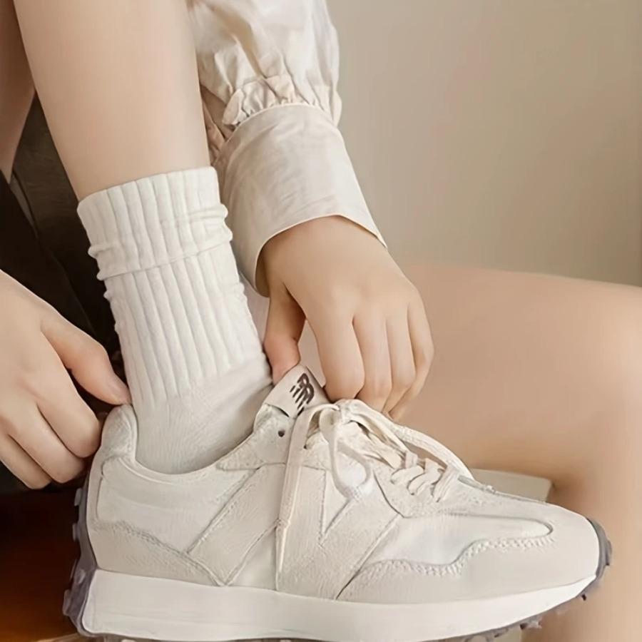 5/6 Pairs of Breathable Mixed Color Pile Socks Sweet Long Socks Suitable Unisex Mid Length Socks Essential for Home Use Fashion Womenswear Knitted Basic Striped Solid Polychrome-6Pairs