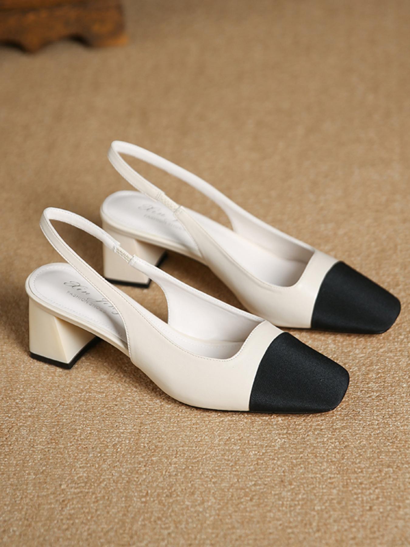 Women's Summer 2024 Colorblock Patchwork High Heel Sandals, Elegant Square Toe Heel Sandals for Party, Daily Clothing Decor, Two Tone Thick-heeled Sandals, Fashionable Slingback Sandals