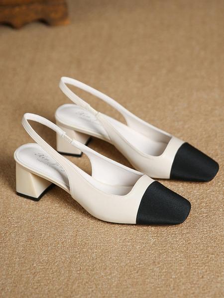 Women's Summer 2024 Colorblock Patchwork High Heel Sandals, Elegant Square Toe Heel Sandals for Party, Daily Clothing Decor, Two Tone Thick-heeled Sandals, Fashionable Slingback Sandals