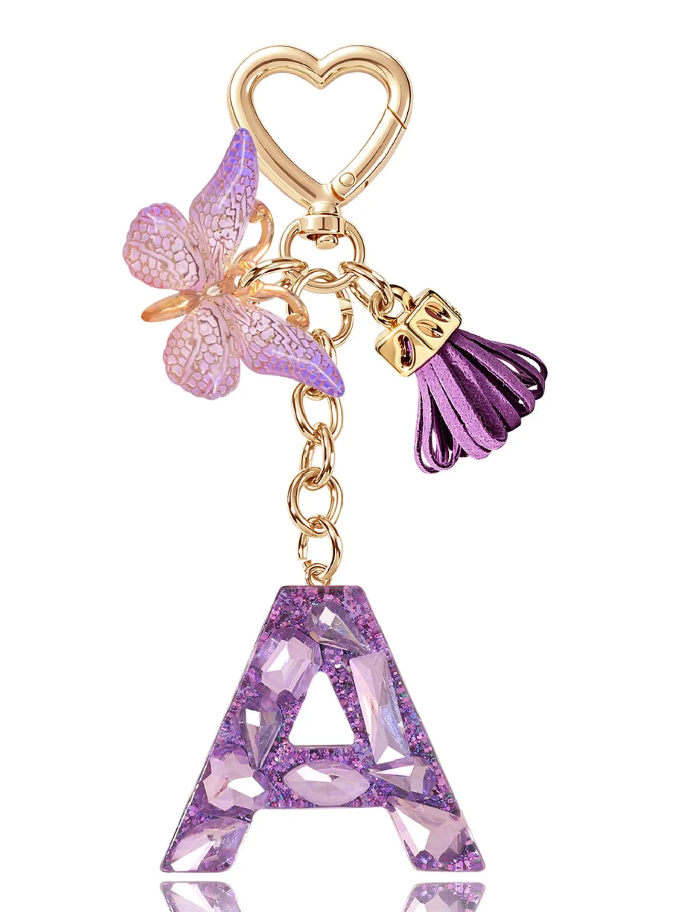 Women's Lucky Initial Letter Keychain, Fashion Heart Butterfly Pendant Bag Charm, Sparkling Rhinestones, Perfect Gift for Girls, Keychain For Bags
