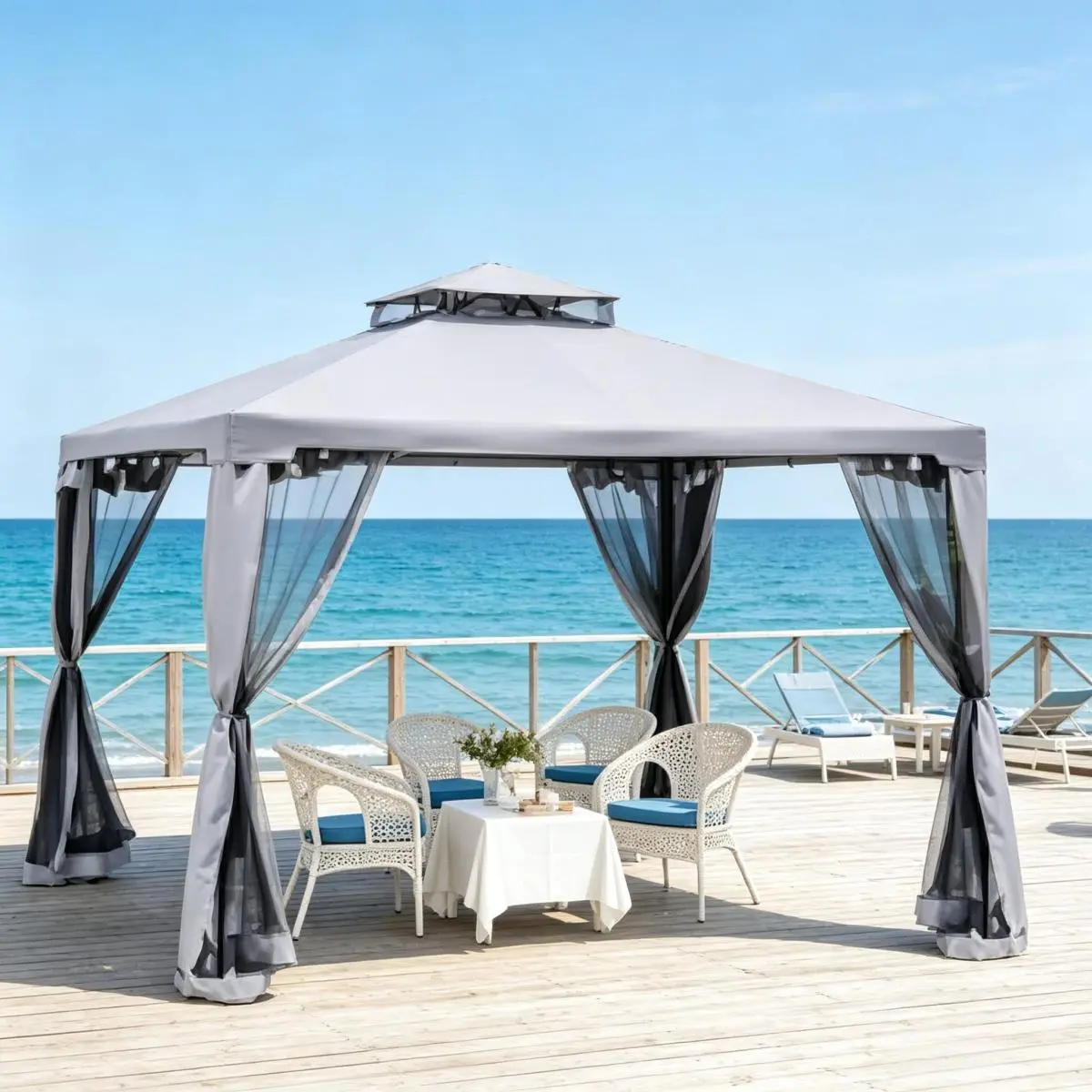 Aobtkel Polyester Square Outdoor Gazebo with Steel Frame - UV-Resistant, Vented, Sun Protection, Mesh Walls, Stake-Included, Easy Assembly, Backyard Shelter (1x Gazebo Only, On-Site Use for Watch Parties, Music Festivals)