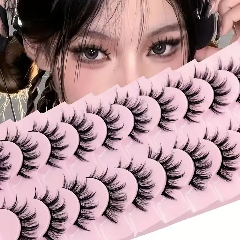 10 Pairs Small Devil False Eyelashes, Full Strip Design, Natural Thickness, Volume Fluffy Lashes, Creates Double Lid Effect, 3D Synthetic Mink Hair, Requires Glue, Makeup