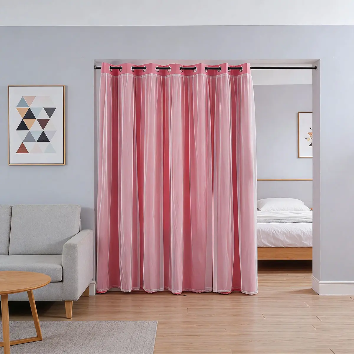 High-End Dual-Layer Solid Color Door Curtain, Bedroom Living Room Privacy Curtain, French Luxury Air Conditioning Wind Barrier, Two Colors Available