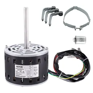 VEVOR 1/3HP Furnace Blower Motor, 110/120V 4.4Amps, 1075RPM 4 Speeds, CW/CCW Rotation, 48 Frame 5.2" Shaft Length, 5F/370V Capacitor+ 11" Hold Hoop