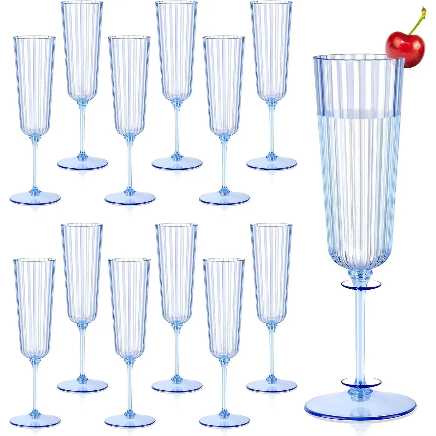 12 Pack Plastic Champagne Glasses Blue Unbreakable Ribbed Champagne Flutes Detachable 5.5 Oz Disposable Stemware Glasses Wine Toasting Cups for Wedding Bridal Shower Gifts Bridal Shower Housewarming