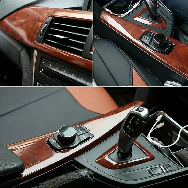 Car Interior Wood Grain Wrap Film, Glossy Peachwood Vinyl Sticker for Dashboard Center Console Trim, Self-Adhesive DIY Car Interior Decoration Refurbishment Decal, Universal Fit, Car Decorations
