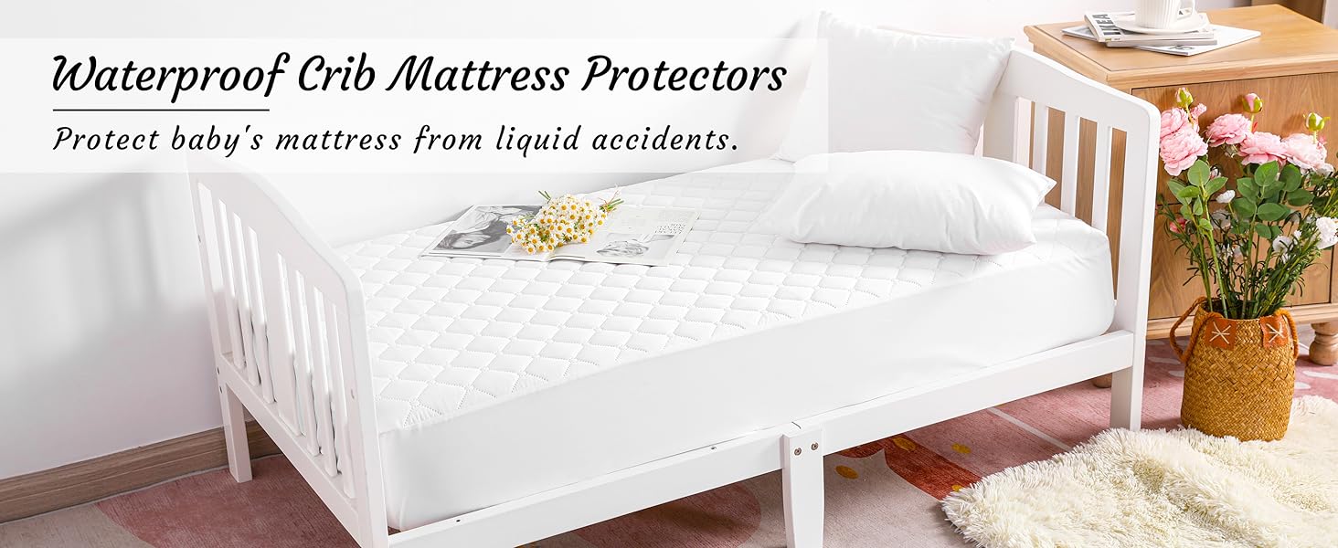 2 Pack Waterproof Crib Mattress Protector, Quilted 28"x52" Toddler Fitted Sheet - Machine Washable - Soft and Breathable Mattress Pad Cover for Crib, Nursery, Daycare, Cot, Black