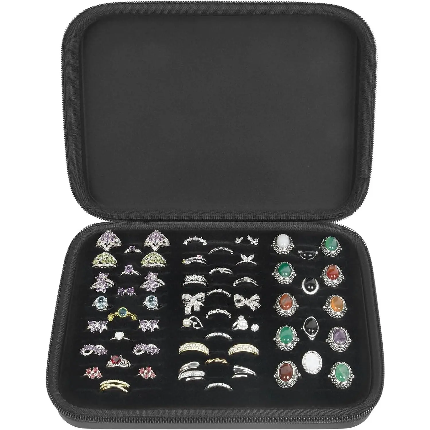 42-Slot Hard Shell Ring Organizer Box, Holds 50+ Pieces, All BlackGift